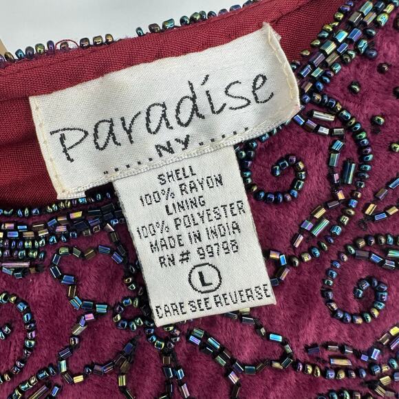 Vintage Paradise Womens L Top Large Red Velvet Sleeveless Embellished Whimsygoth - Picture 2 of 9